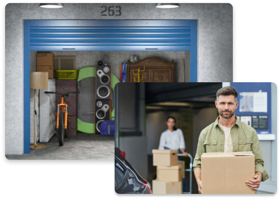Happy renter accessing storage units near me having 24 hour access, providing convenience and security.