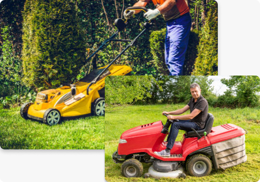 Outdoor mower storage facility with multiple riding mowers safely parked in secure units at Stackkly.